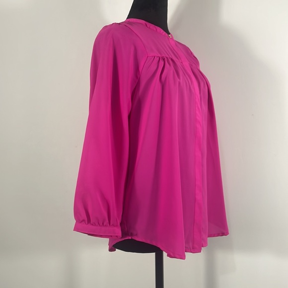 Gianni Binni Hot Pink Button down flowy blouse,pleated front and back,Large - Picture 9 of 11